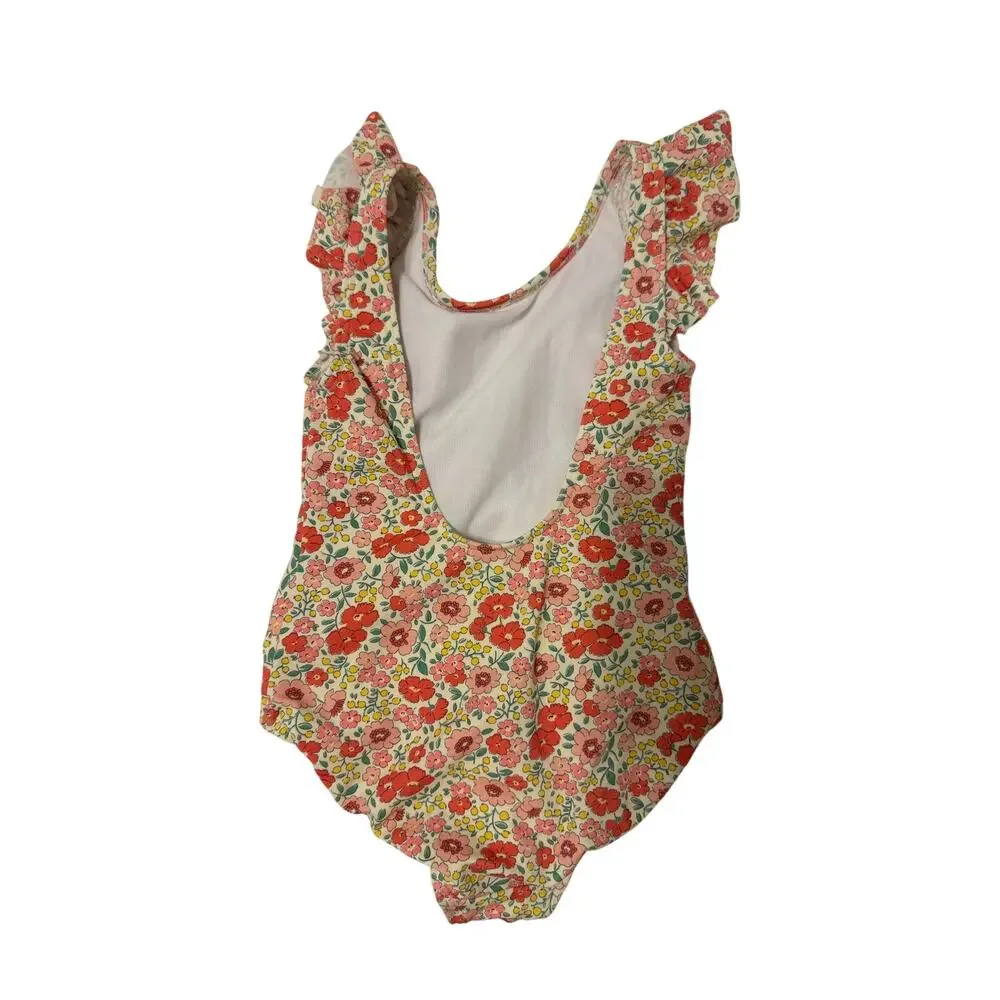 Mini Boden Ruffle One-Piece Swimsuit Pink Floral 2T